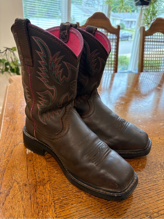 Ariat Shoes - Ariat Brown Leather Western Boots with Pink Shaft Lining